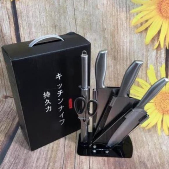 Bộ Dao Kéo 6 Món Nhật Bản Cao CấpFREESHIP Sét Dao 6 MónThép Nhật Bản Chống Gỉ Tặng Kèm Khay Để bán buôn siêu rẻ