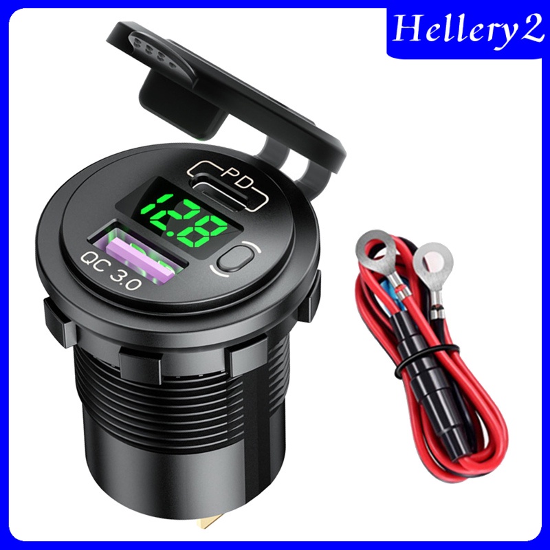 [HELLERY2] Dual USB Car Charger Quick Charge PD&amp;QC 3.0 Voltage Measure