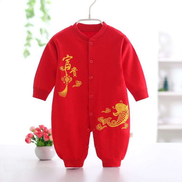 Quần áo Tết cho bé bộ body đỏ hàng Quảng Châu Xuất Khẩu cho bé trai gái 0-1 tuổi
