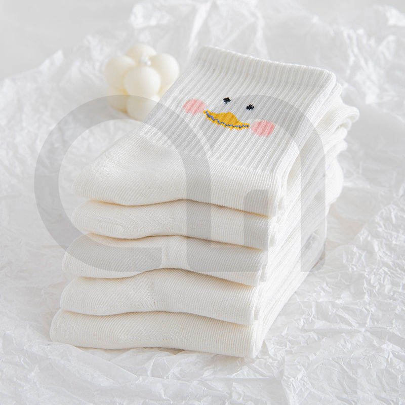 [Mã FAMARAL1 giảm 10K đơn 50K] Tất Vớ Cổ Ngắn Nữ Tone Màu Trắng Họa Tiết Dễ Thương Thời Trang Đẹp Vải Cotton