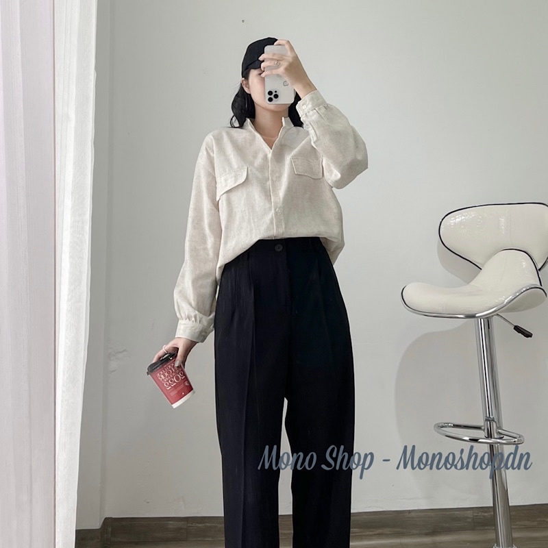Áo sơ mi cổ trụ line túi nắp dài tay hàng đẹp Ảnh thật/ sẵn