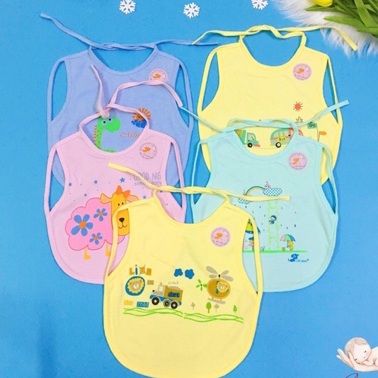 Yếm ăn dặm cotton chống thấm buộc dây cho bé