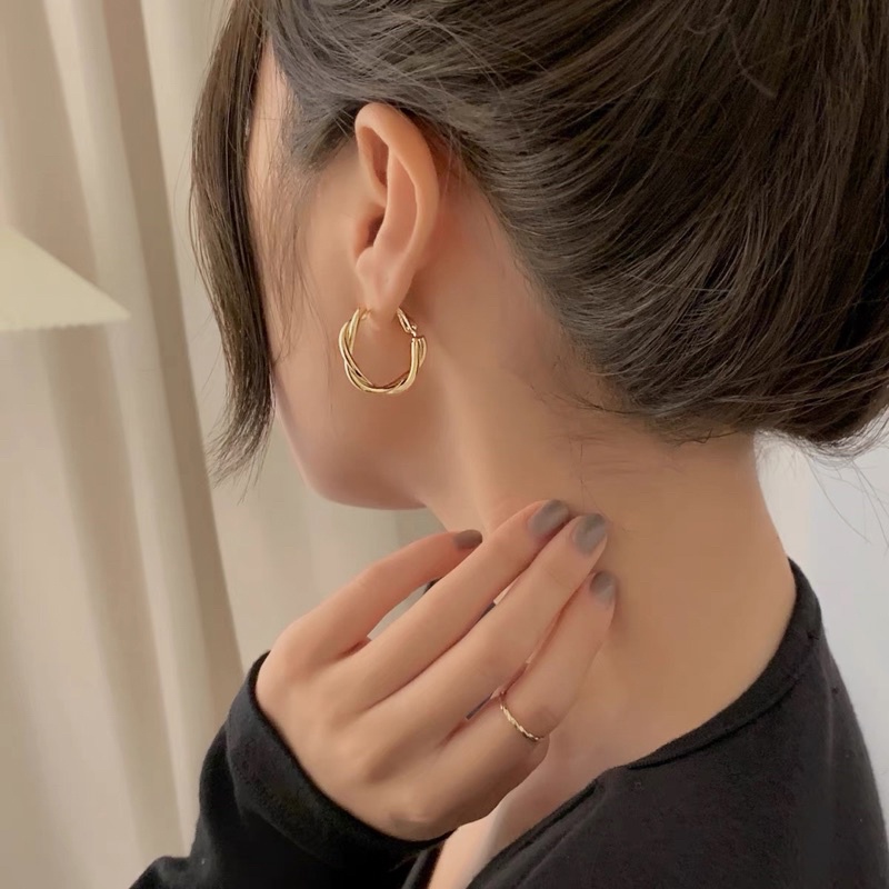 Khuyên Tai Tròn Xoắn Phong Cách Hàn Quốc, Hoa Tai Hợp Kim Mạ Vàng 925 Không Gỉ  Bonnies Accessories
