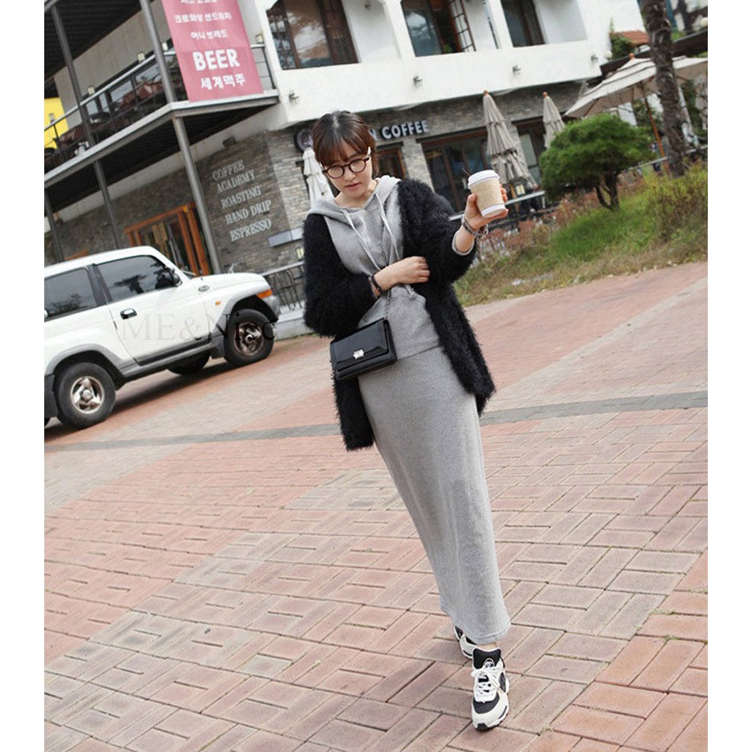 Plus Đầm Hoodie Tay Dài Phối Nhung Dày Dáng Dài Cỡ Lớn Thoải Mái Cho Nữ | BigBuy360 - bigbuy360.vn