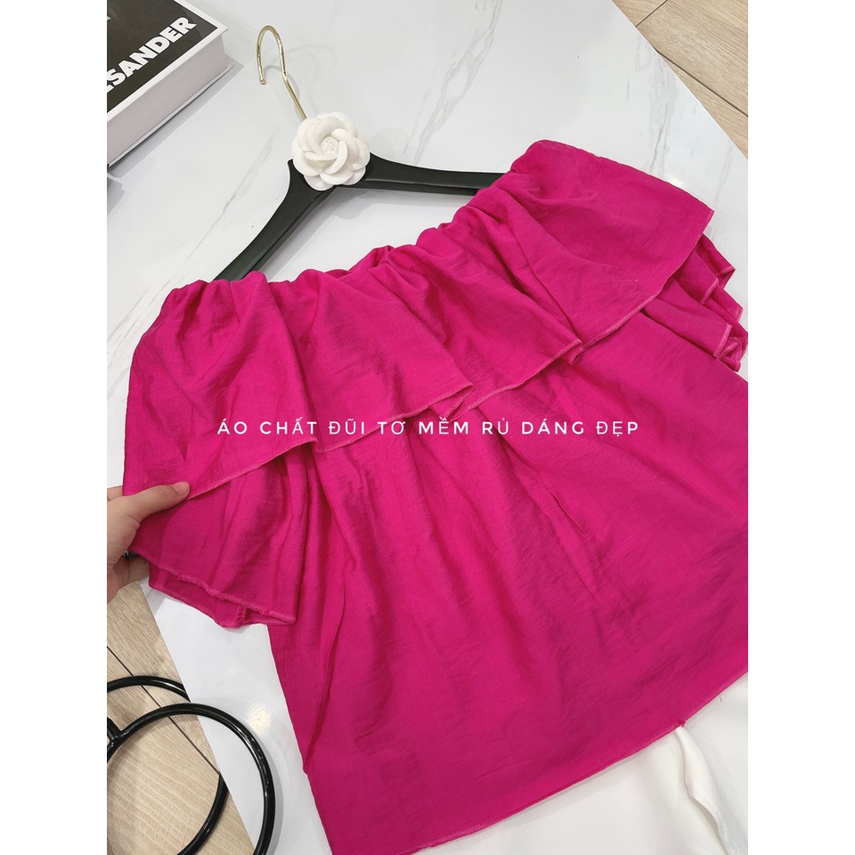 [Mã 44FASHIONSALE1 giảm 10K đơn 50K] Set áo hồng trễ vai quần short đùi trắng LT470