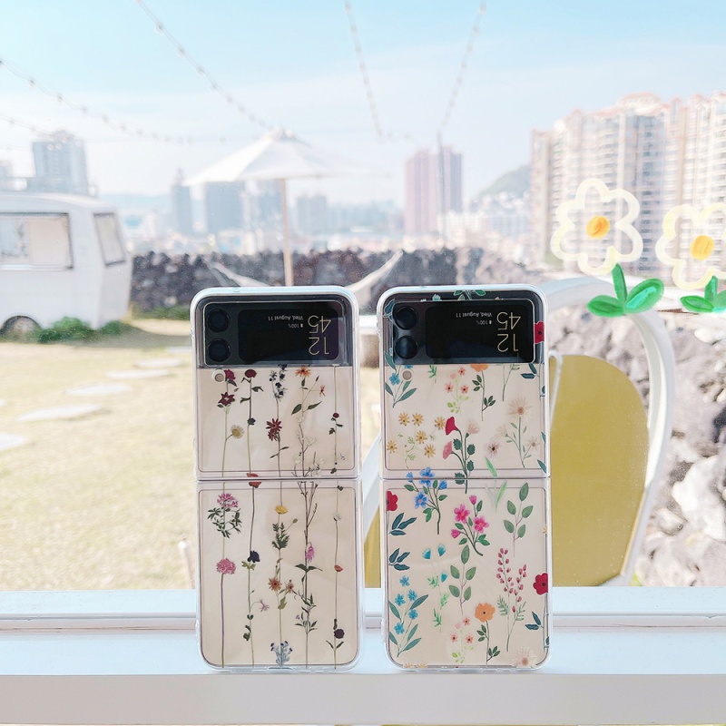 Ốp điện thoại hình vân da báo/ hoa thời trang chất liệu PC cứng cho Samsung Galaxy Z Flip 3