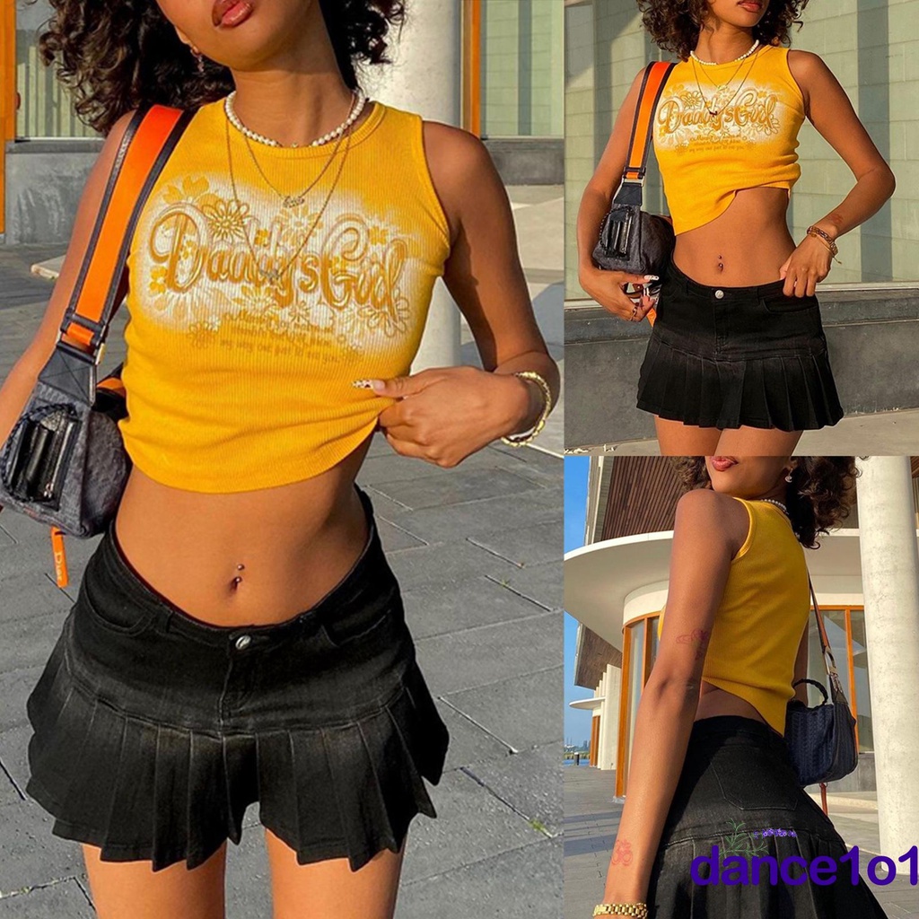 Áo sát nách cổ tròn in chữ thời trang cho nữ