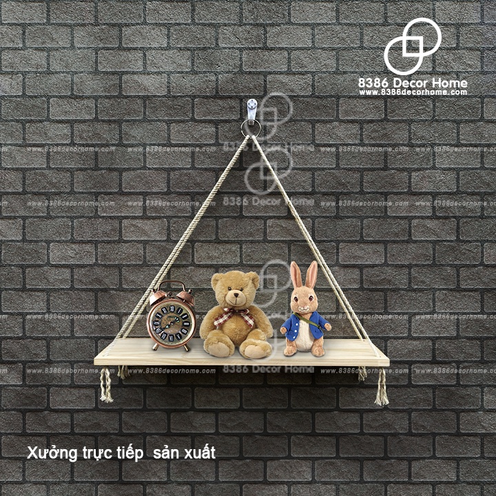 Kệ gỗ treo tường nhiều kích thước, gỗ thông decor (tặng kèm hơn 2m dây thừng, đinh 4 chân siêu chắc)