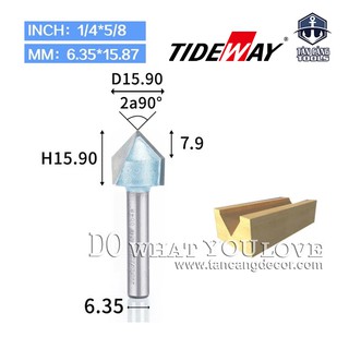Mũi router tideway đánh rãnh v 90 độ 15.9 mm cốt 6.35 mm