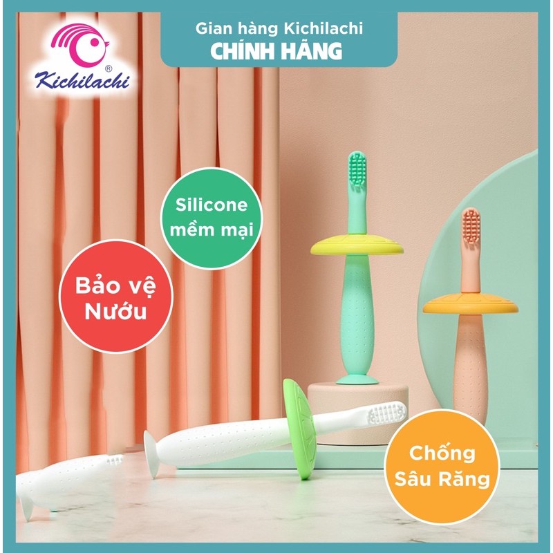 [Mã 267FMCGSALE giảm 8% đơn 500K] Bàn Chải Đánh Răng Trẻ Em Silicone Kichilachi; Dành Cho Bé 0-1-2-3-5 Tuổi!