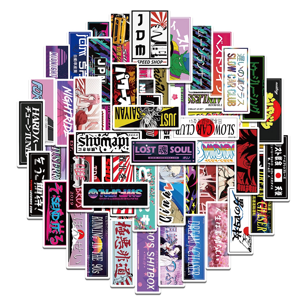 Bộ 66/ Đề Can Hình Anime Nhật Bản JDM Racing Car Trang Trí Laptop Xe Máy Xe Hơi Chống Thấm Nước