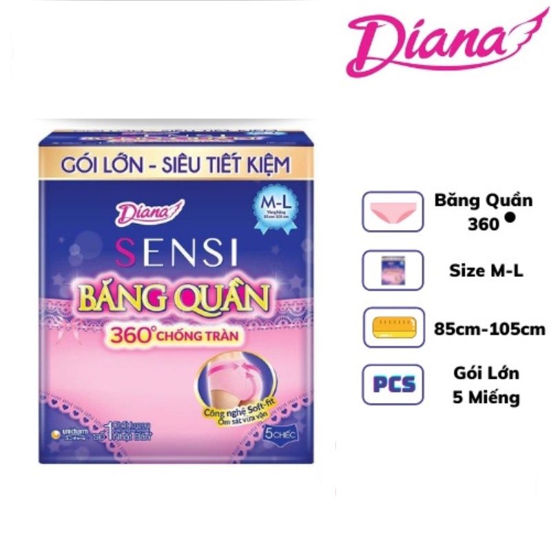 Gói 5 Miếng Bỉm Quần Cho Mẹ Sau Sinh, Tã Quần Băng ban đêm dạng quần Diana size M-L vòng hông 85-105cm Thị Nắng Store