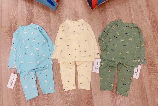 Bộ thu đông thun lạnh cotton cổ cao, quần áo trẻ em thu đông PEEKAPOO hàng quảng châu bé trai bé gái sz 10-16kg