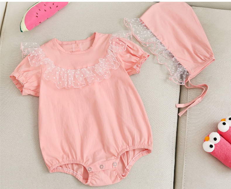 Jumpsuit cổ bèo kèm mũ cho bé gái sơ sinh từ 0-24 tháng tuổi