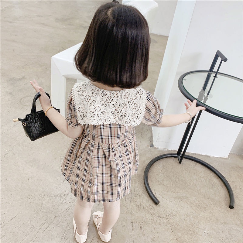 Đầm công chúa tay ngắn kẻ sọc caro thiết kế thời trang mùa hè theo phong cách Hàn Quốc cho bé gái 2021