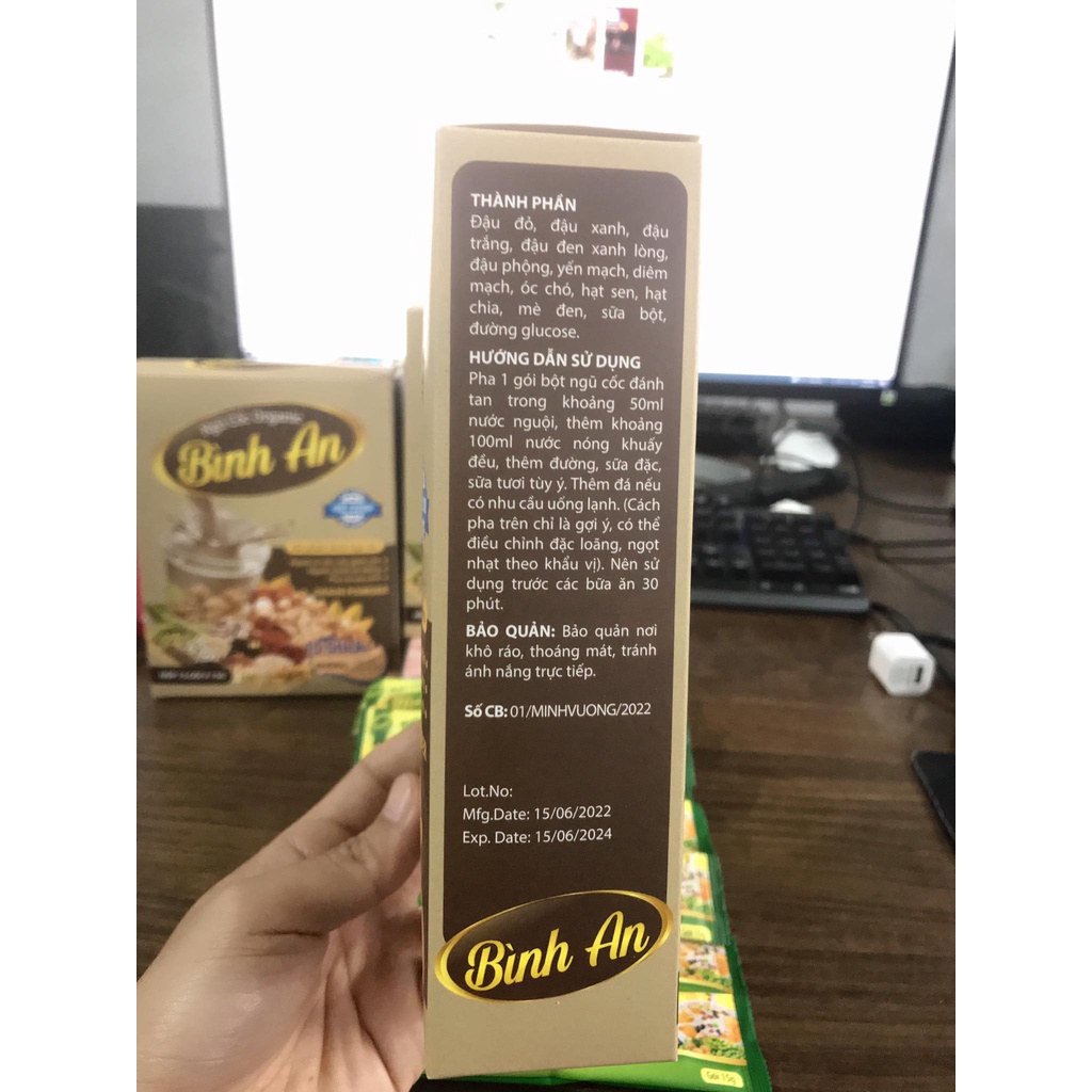 Bột Ngũ cốc Organic Bình An mẫu mới - Giúp giảm cân, lợi sữa thơm ngon, bổ dưỡng (Hộp 15 gói x 15g)