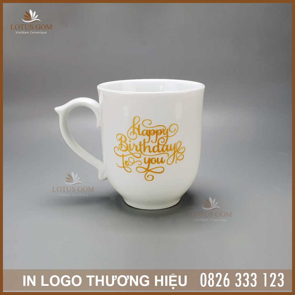 Cốc Sứ Trắng Đẹp Có Nắp Bát Tràng [LOTUS GOM IN LOGO LY CỐC SỨ THEO YÊU CẦU]