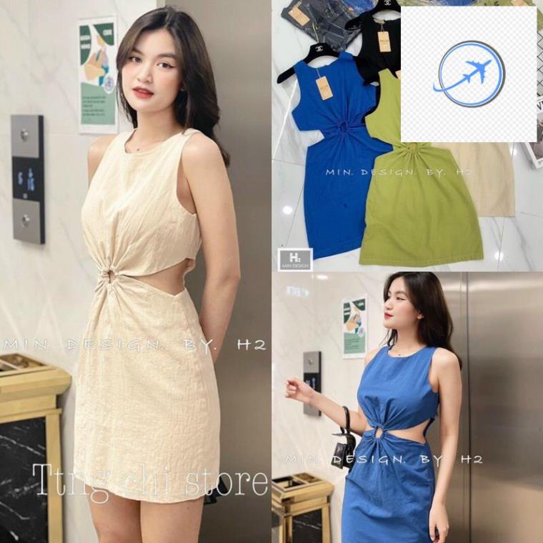 👗 Đầm body cutout eo nhún khoen không tay 👗