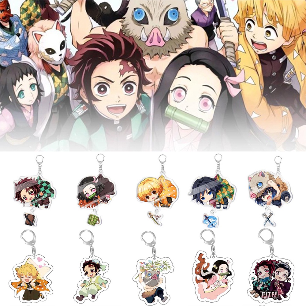 1 Móc Chìa Khóa Hình Nhân Vật Tanjirou Nezuko Kimetsu No Yaiba Trong Suốt