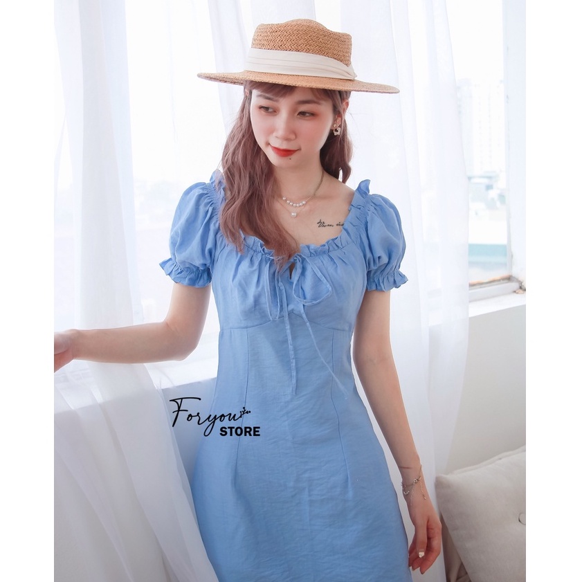 Váy đầm nhún ngực dáng ngắn FORYOU đầm tay bồng màu xanh siêu xinh - Amber Dress