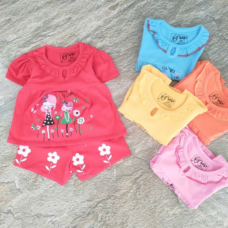{9-20kg} Bộ cộc tay bé gái, bộ hè cho bé chất cotton tàu mát