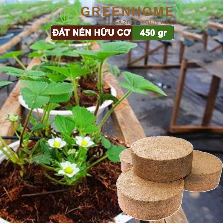 Đất Nén Hữu Cơ, 450gr Greenhome, Mụn Sơ Dừa Bánh Lớn Đã Qua Xử Lý, Nở Gấp 5 Lần, Trồng Rau, Trộn Giá Thể Trồng Cây