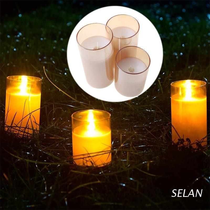 SEL 3pack Flameless Led Candles Flickering Timer Remote Fake Wick Moving Flame Faux