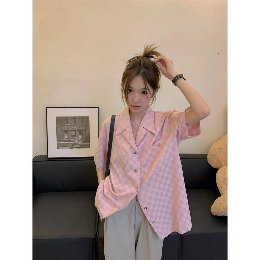 「 WELOVE1 」Áo Sơ Mi Ngắn Tay Họa Tiết Kẻ Ô Nhiều Màu Sắc Thời Trang Dành Cho Nữ