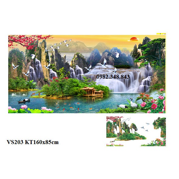 Tranh đính đá phong cảnh non nước hữu tình KT:160x85cm. Tranh gắn đá chưa gắn.