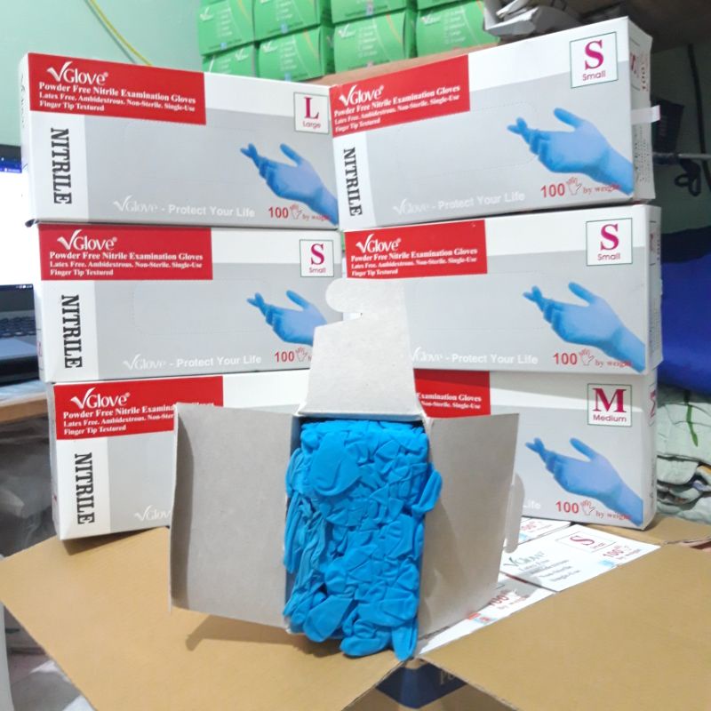 Găng Tay Không Bột Nitrile Xanh (Blue) 4.0gram, Găng tay Vglove không bột Chính Hãng Khải Hoàn, Đạt Tiêu Chuẩn Bộ Y Tế