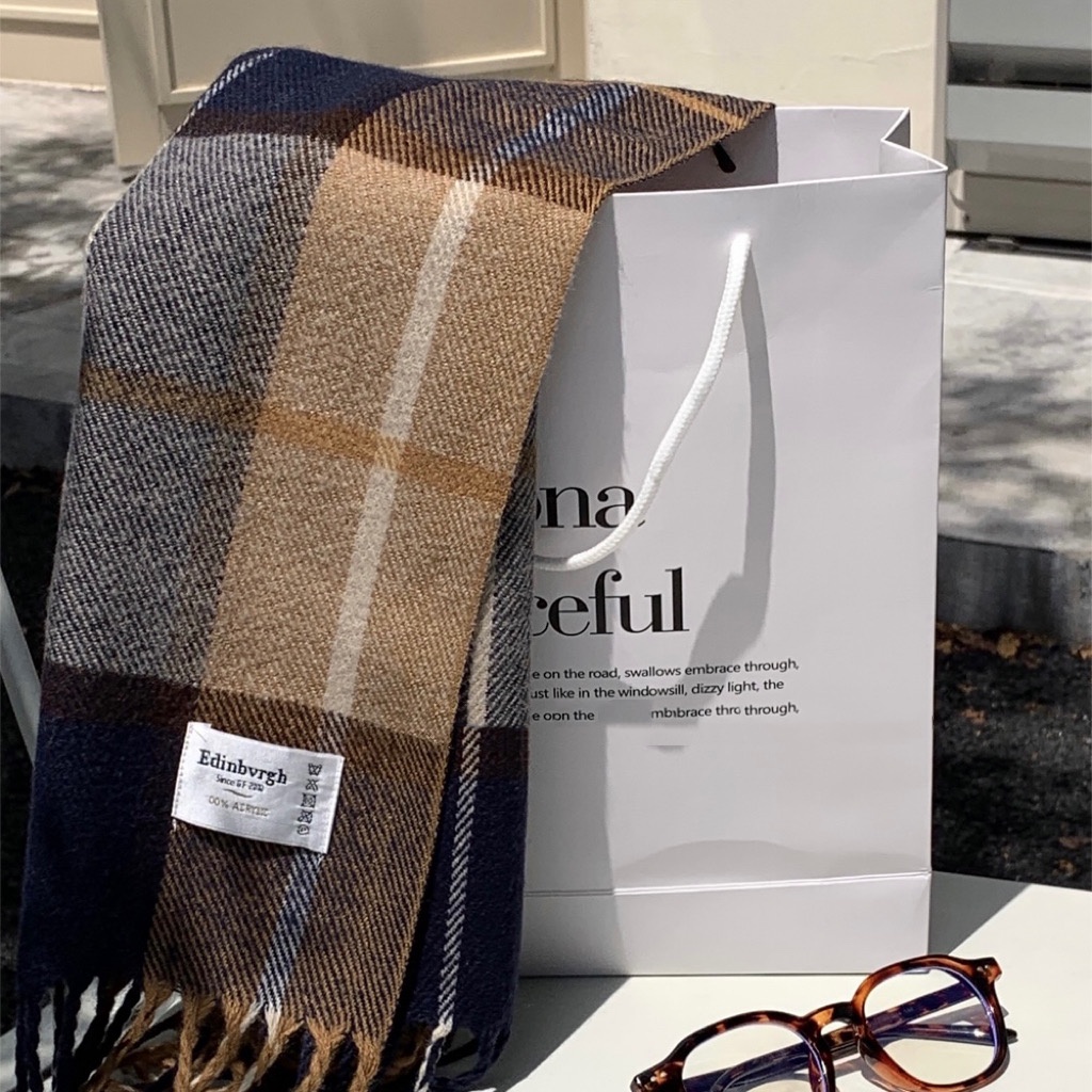 Khăn choàng giả cashmere Mg STUDIO họa tiết kẻ sọc ấm áp