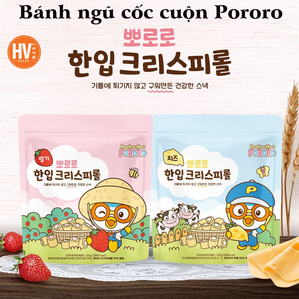 [Hàng Sale] Bánh Ngũ Cốc Cuộn Pororo Dâu Tây &amp; Phô Mai 60g