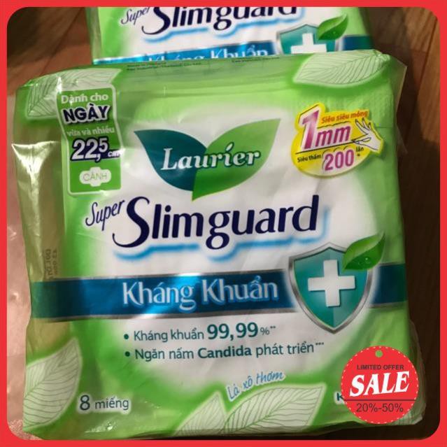 Chính hãng ) Băng vệ sinh cao cấp Laurier shuper slimguard 22,5cm ( có cánh ) 8 miếng