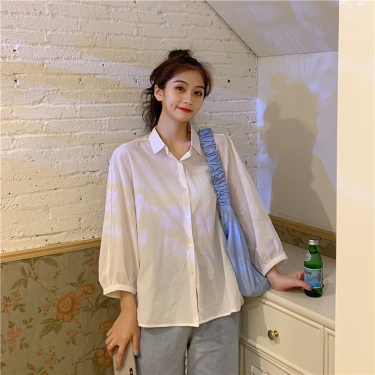 Áo sơ mi nữ tay dài màu trơn phong cách retro sành điệu