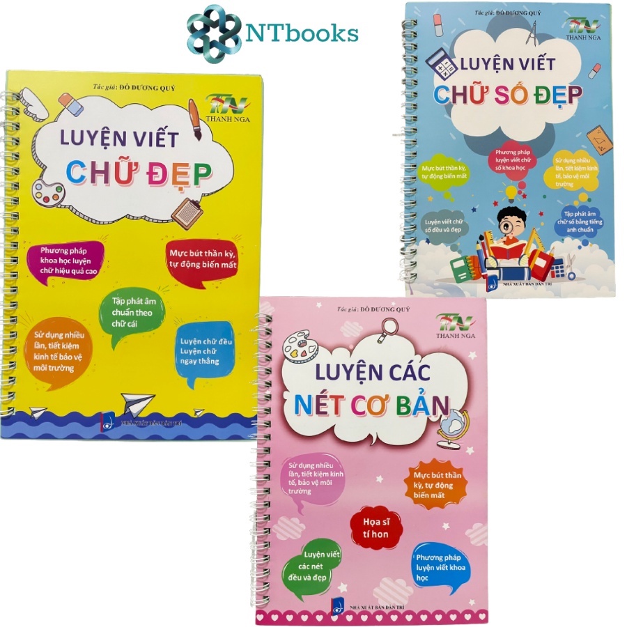 Bộ sách 3 Quyển Luyện Viết Thần Kỳ Tự Xóa Chữ Đẹp - Số Đẹp - Nét Cơ Bản Phiên Bản Chuẩn Tiếng Việt – Thanh Nga
