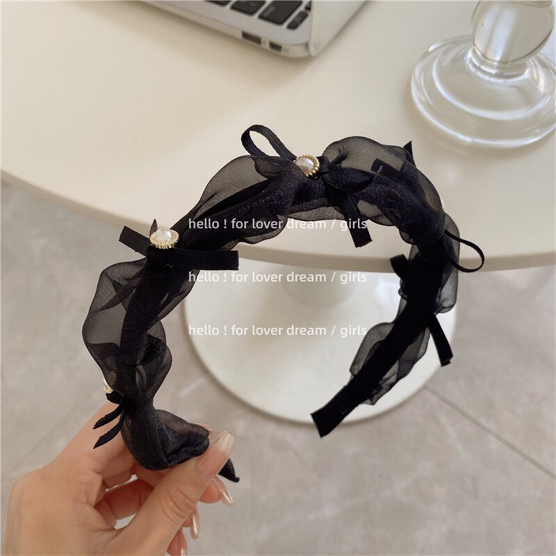 Bờm tóc cài tóc voan buộc nơ đính đá cute cho nữ BT508
