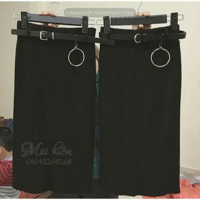 Chân váy len đũa dáng dài xẻ sau kèm đai | BigBuy360 - bigbuy360.vn