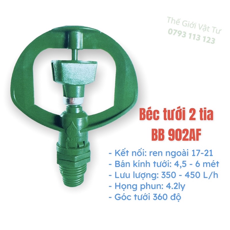 Béc tưới 2 tia phun 360 độ họng phun lớn dùng tưới hoa màu, cây ăn trái