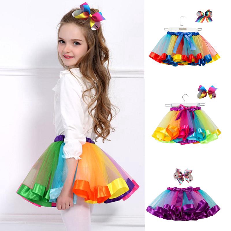Chân váy Tutu vải tuyn màu sắc cầu vồng thời trang cho bé gái