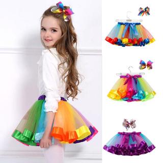 Chân váy Tutu vải tuyn màu sắc cầu vồng thời trang cho bé gái