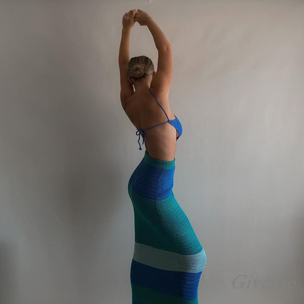 Áo Dệt Kim Hở Lưng Màu Trơn Họa Tiết Hình Học Thời Trang Cho Nữ