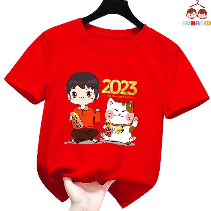 Gía sỉ Combo 4 Áo thun tết hình bé trai con mèo ,áo cho bé từ 6kg-30kg.AT05.
