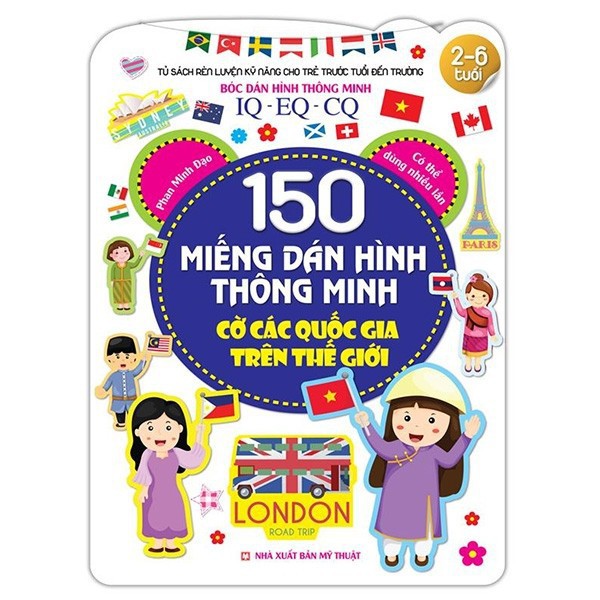 Sách - Bóc dán hình thông minh IQ-EQ-CQ 150 miếng dán hình thông minh - Cờ các quốc gia trên thế giới