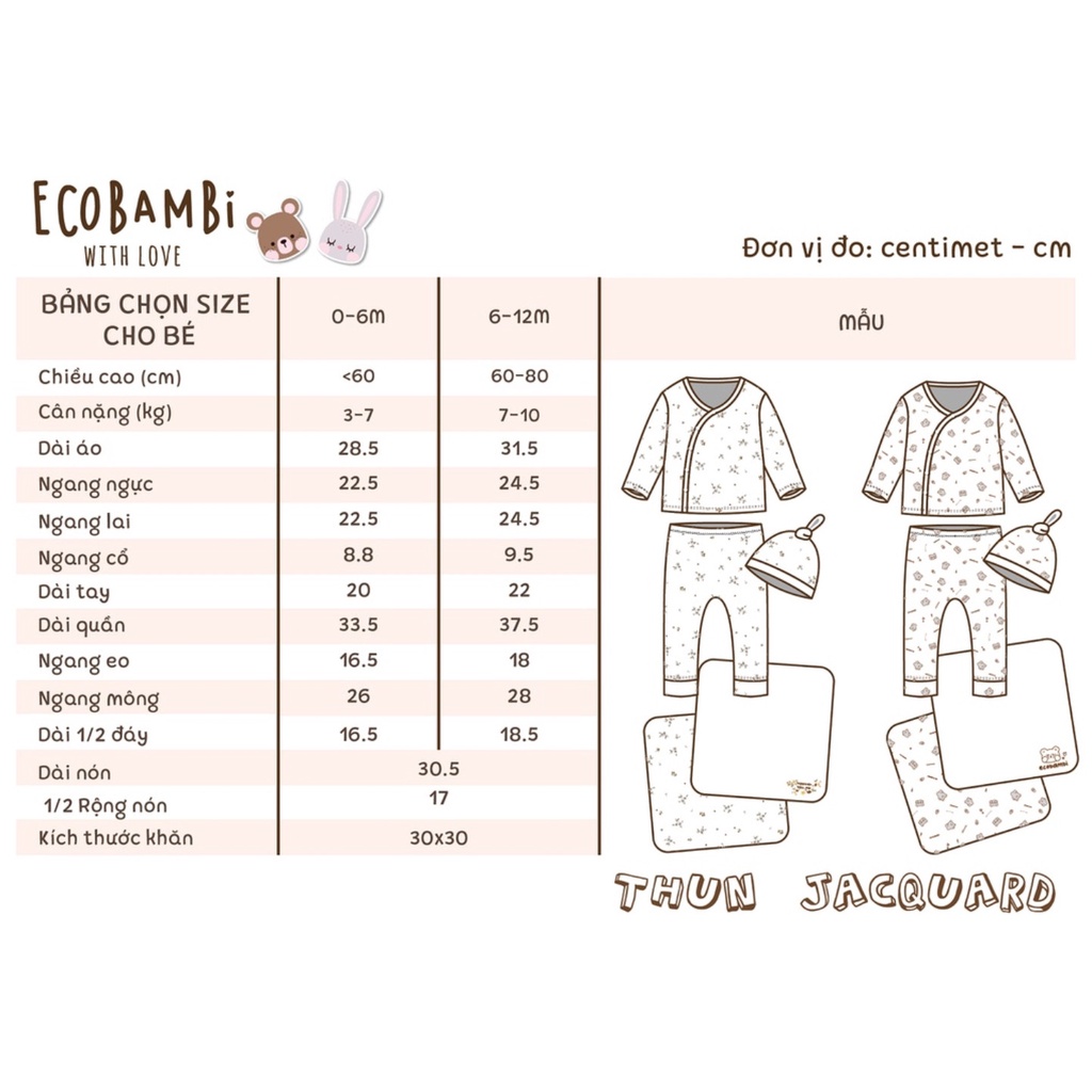 Outlet - Bộ cài chéo tay dài cho bé sơ sinh ECOBAMBI