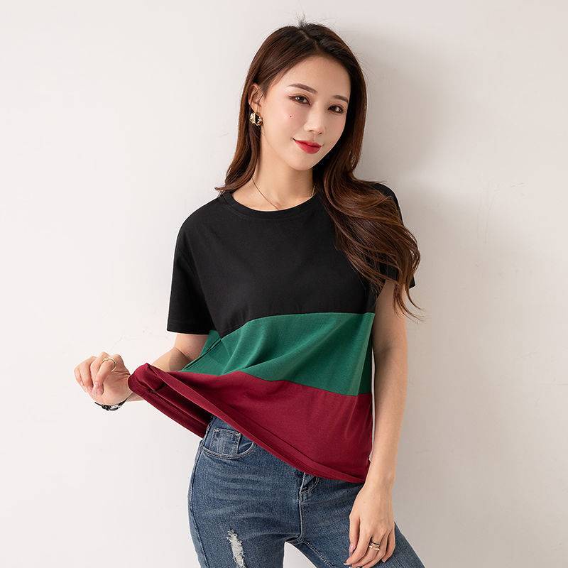 Áo Thun Cotton Cổ Tròn Tay Ngắn Dáng Rộng Màu Sắc Đơn Giản Dành Cho Nữ