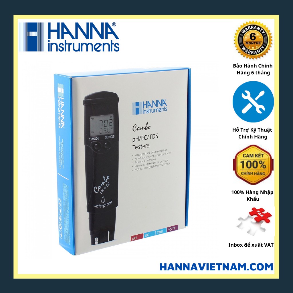 Bút đo PH EC TDS Nhiệt độ Hanna HI98130 - Hiệu chuẩn Tự Động - Kèm Bộ Dung Dịch Hiệu Chuẩn Vệ Sinh Bảo Dưỡng Điện Cực