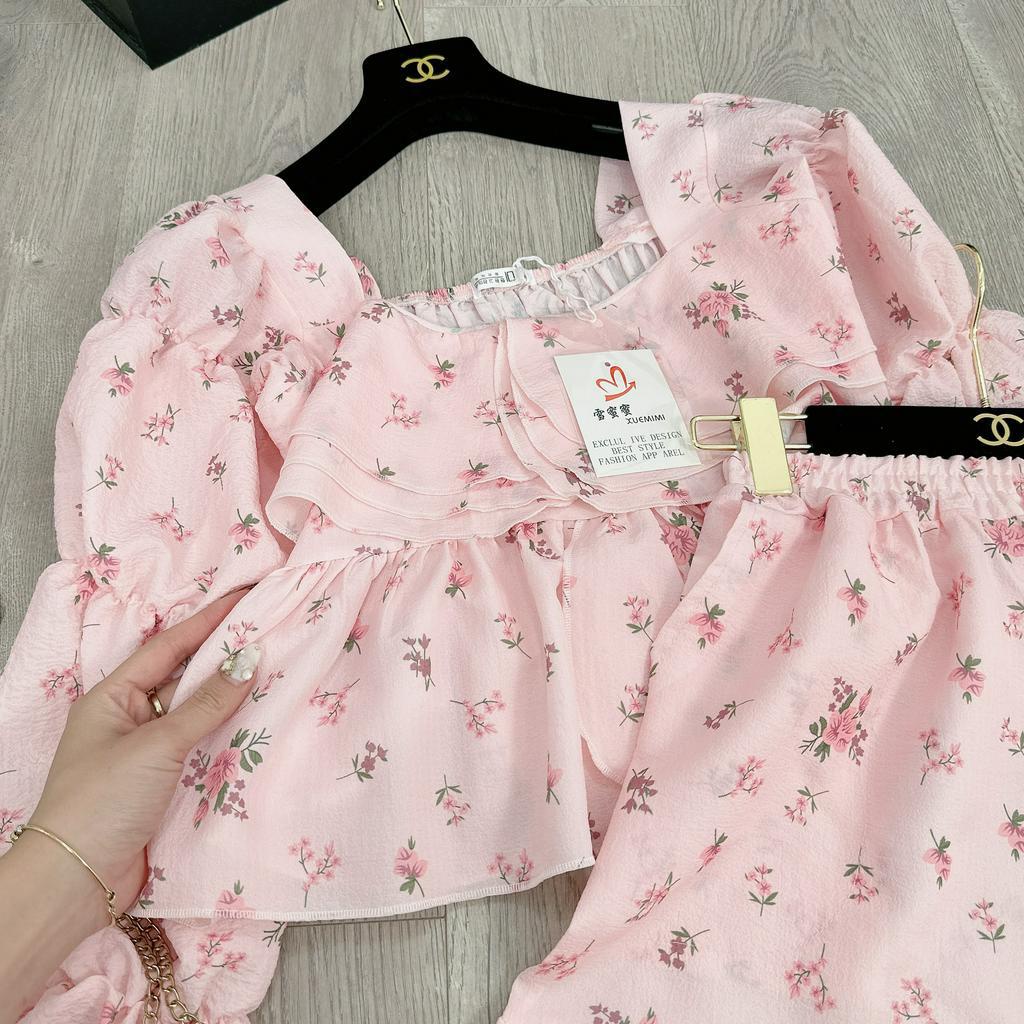 Set hoa xốp bèo tầng chun tay về màu hồng siêu xinh BN66