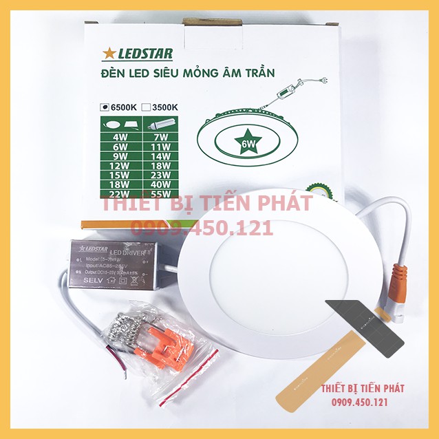 [GIÁ HỦY DIỆT] TRỌN BỘ ĐÈN LED ÂM TRẦN SIÊU MỎNG 20MM LEDSTAR 6W TRẮNG Ø120MM BẢO HÀNH 12 THÁNG