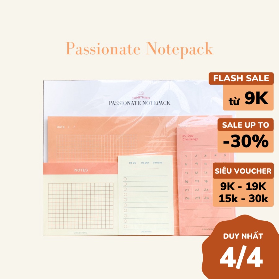 Passionate Notepack - Tập 4 loại giấy note - 120 Tờ