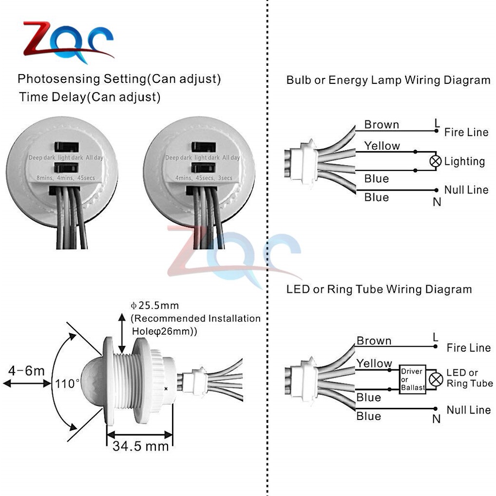 Công Tắc Cảm Biến Chuyển Động Thông Minh 40mm Ac 110v 220v Led Pir